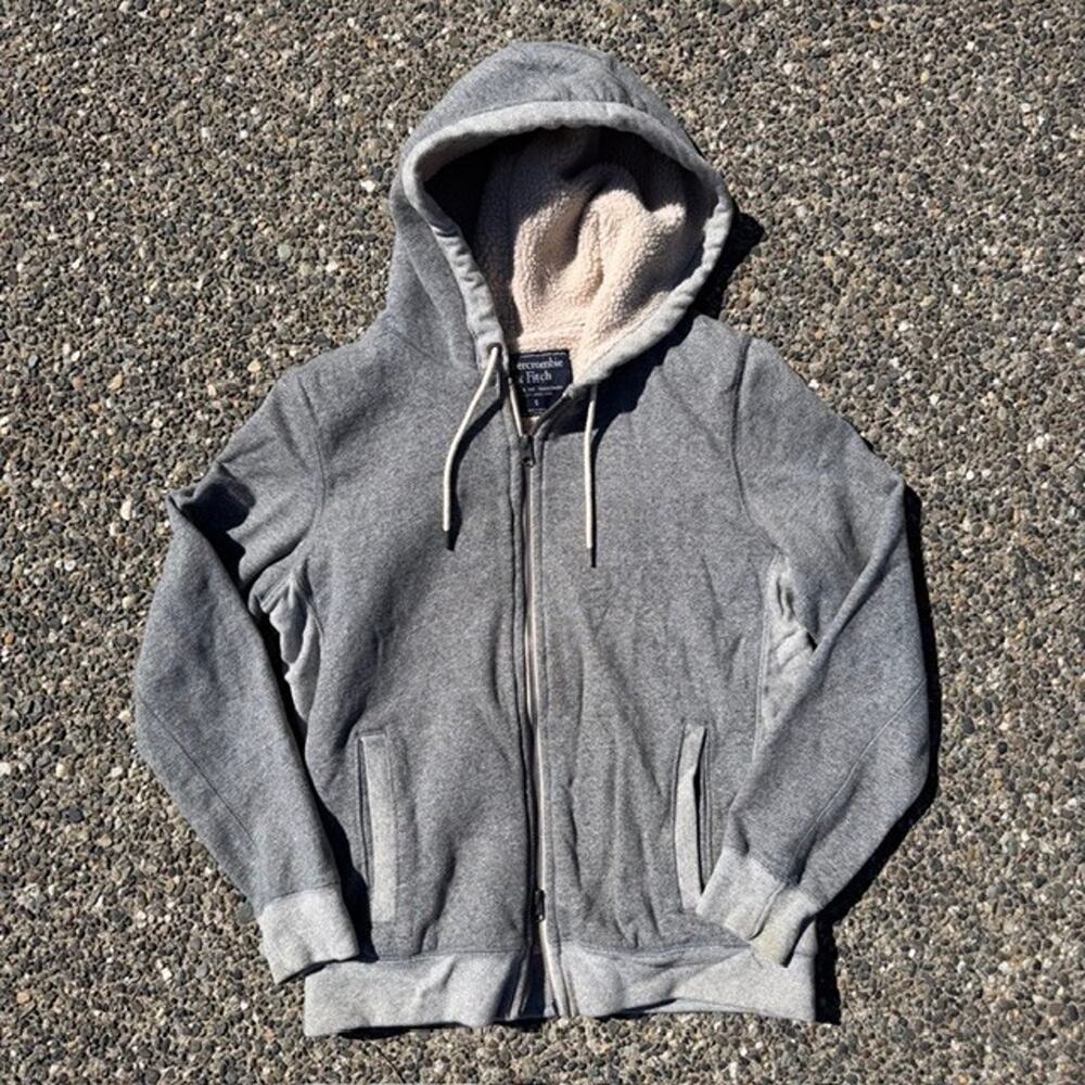Vintage Y2K Abercrombie & Fitch Mens Sherpa Lined Retro Full Zip Preppy Hoodie S